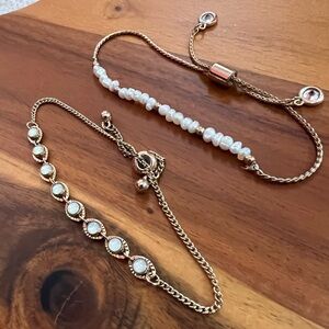 Pair of Gold Bracelets - Pearl and Opal